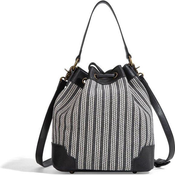 Lee Bucket Bag Women Canvas Vegan Leather 2-in-1 Crossbody Casual Tote - Picture 7 of 7